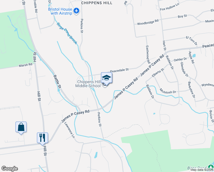 map of restaurants, bars, coffee shops, grocery stores, and more near 551 Peacedale Street in Bristol