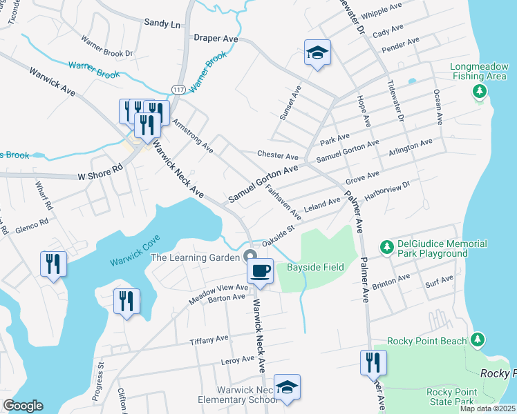 map of restaurants, bars, coffee shops, grocery stores, and more near 49 Stephanie Court in Warwick