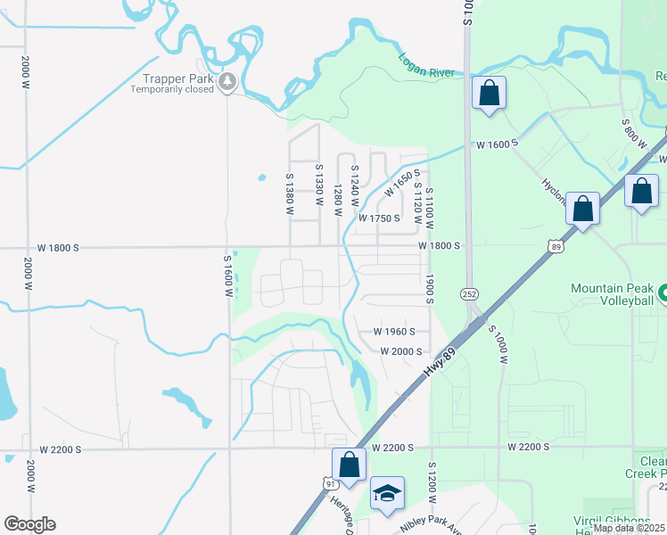 map of restaurants, bars, coffee shops, grocery stores, and more near 1841 South 1280 West in Logan