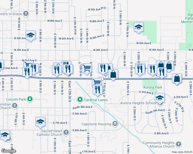 map of restaurants, bars, coffee shops, grocery stores, and more near 200 East 14th Street North in Newton