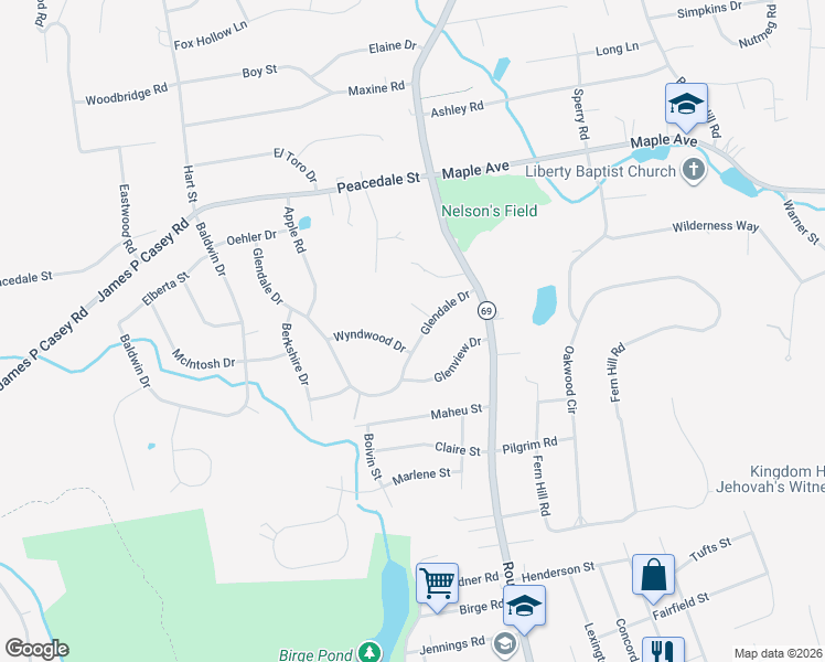 map of restaurants, bars, coffee shops, grocery stores, and more near 17 Glen Cove in Bristol