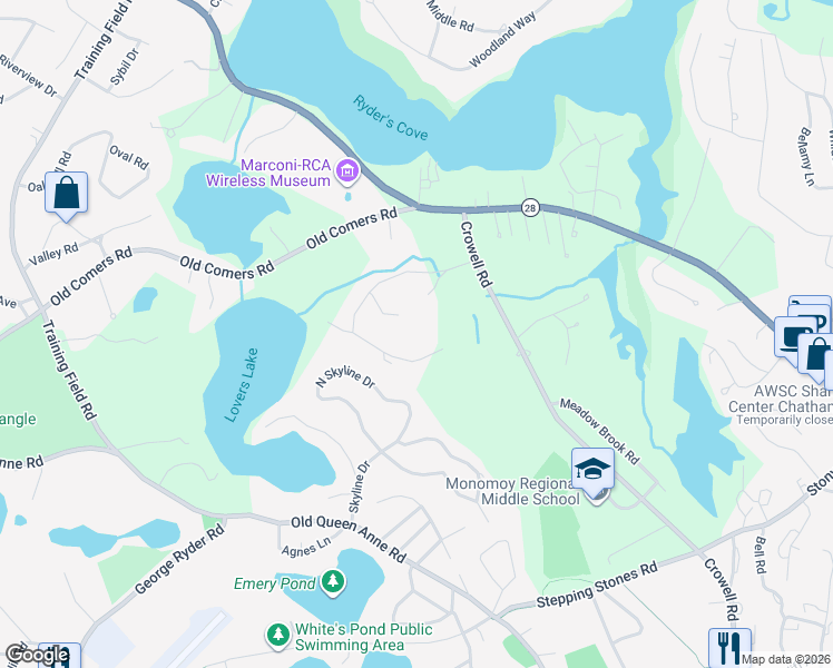 map of restaurants, bars, coffee shops, grocery stores, and more near 44 Up - Hill Circle in Chatham