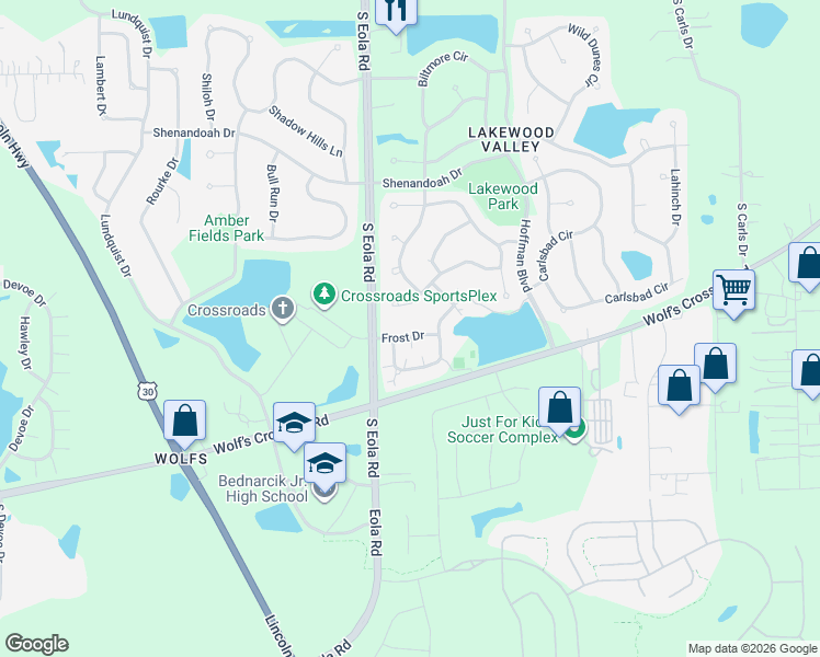 map of restaurants, bars, coffee shops, grocery stores, and more near 2461 Smithfield Court in Aurora