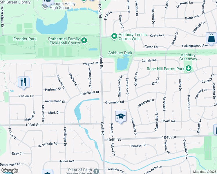 map of restaurants, bars, coffee shops, grocery stores, and more near 3635 Schillinger Court in Naperville