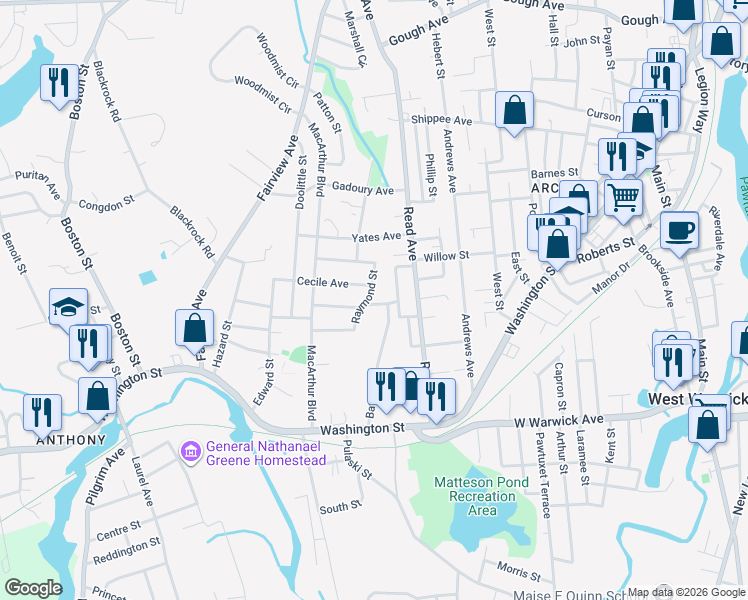 map of restaurants, bars, coffee shops, grocery stores, and more near 19 Raymond Street in Coventry