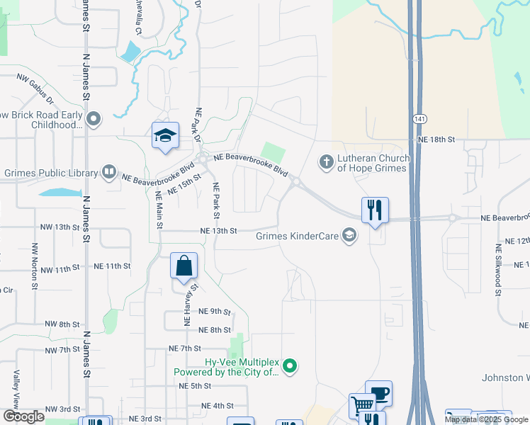 map of restaurants, bars, coffee shops, grocery stores, and more near 1407 Northeast Polk Drive in Grimes