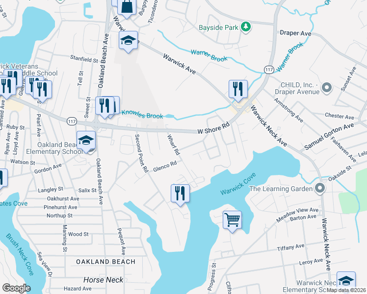map of restaurants, bars, coffee shops, grocery stores, and more near 59 Chiswick Road in Warwick