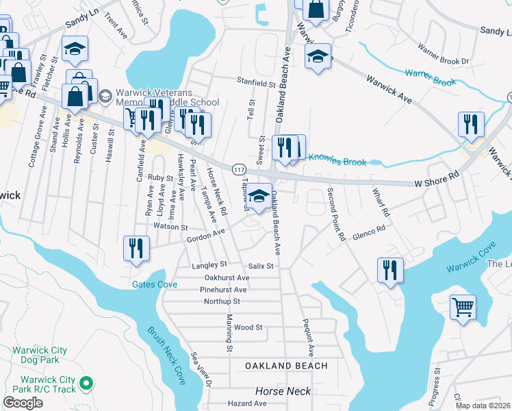 map of restaurants, bars, coffee shops, grocery stores, and more near 31 Tarleton Street in Warwick
