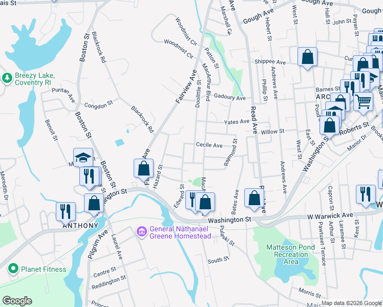 map of restaurants, bars, coffee shops, grocery stores, and more near 112 Doolittle Street in Coventry