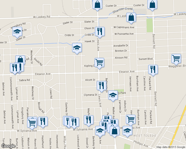 map of restaurants, bars, coffee shops, grocery stores, and more near in Toledo