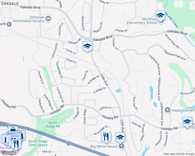 map of restaurants, bars, coffee shops, grocery stores, and more near 1901 Farrel Drive in Coralville