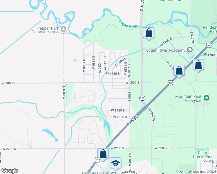 map of restaurants, bars, coffee shops, grocery stores, and more near 1230 West 1820 South in Logan