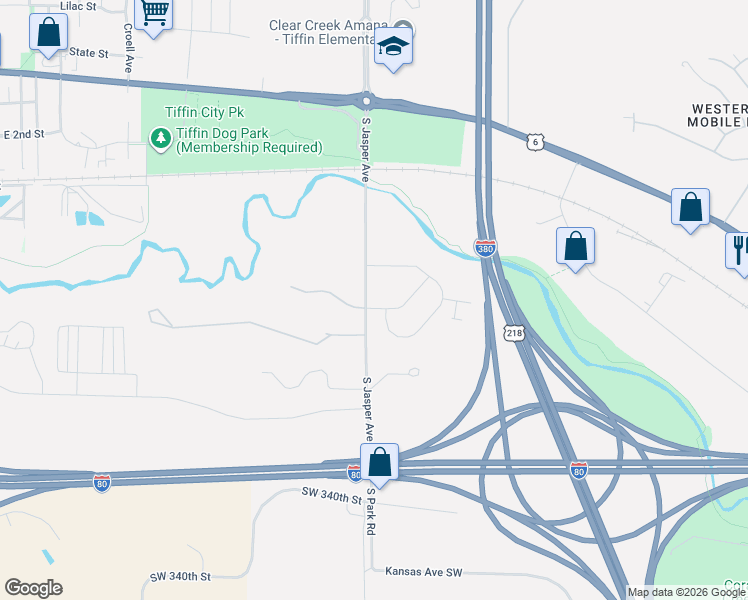 map of restaurants, bars, coffee shops, grocery stores, and more near 3178-3230 Jasper Avenue Northwest in Iowa City