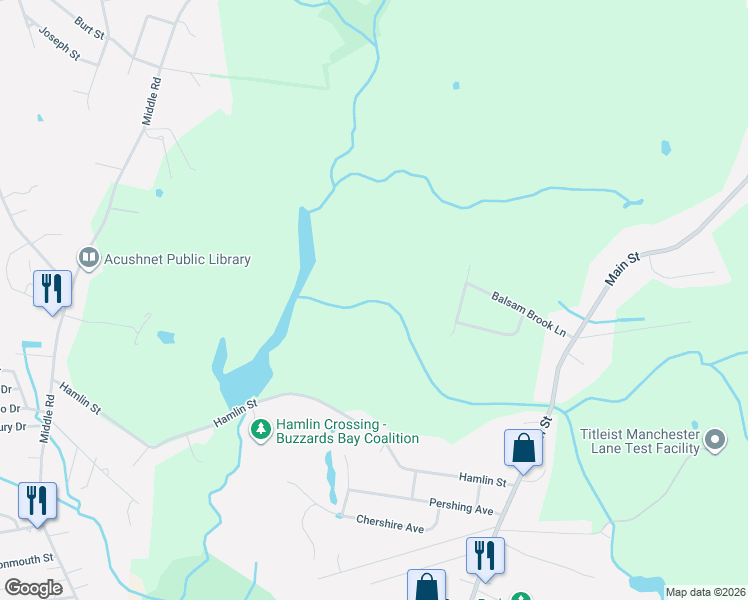 map of restaurants, bars, coffee shops, grocery stores, and more near 3R Hayes Street in Acushnet