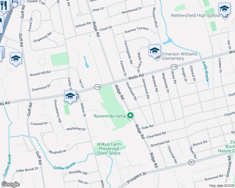 map of restaurants, bars, coffee shops, grocery stores, and more near in Wethersfield
