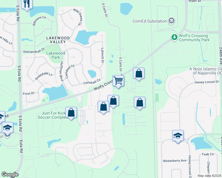 map of restaurants, bars, coffee shops, grocery stores, and more near 10018 Mandel Street in Plainfield