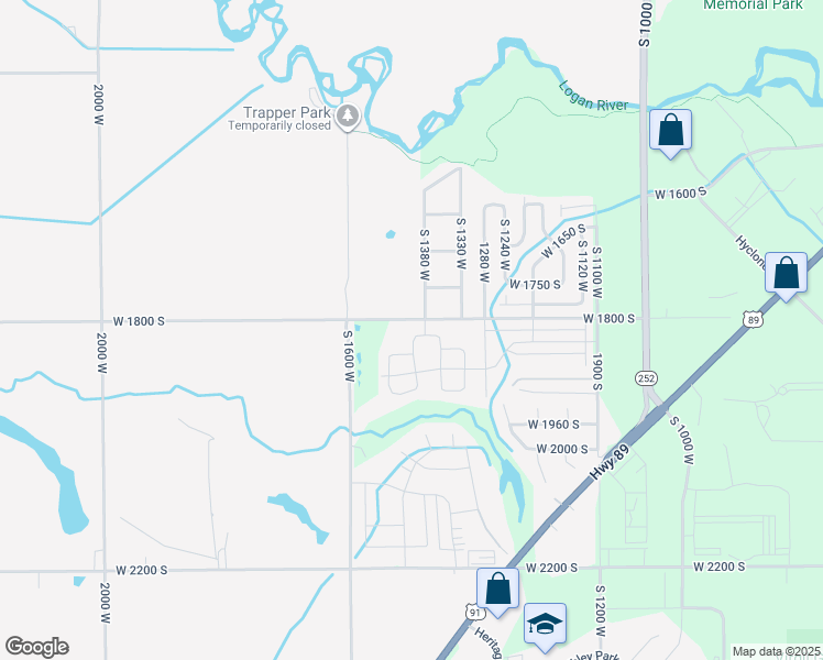 map of restaurants, bars, coffee shops, grocery stores, and more near 1387 1825 South in Logan