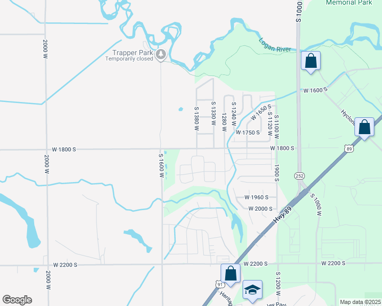 map of restaurants, bars, coffee shops, grocery stores, and more near 1387 1825 South in Logan