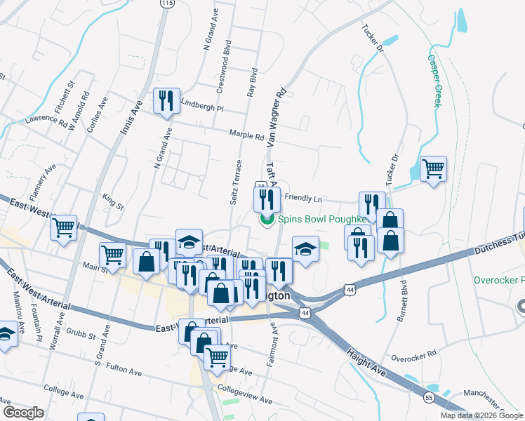 map of restaurants, bars, coffee shops, grocery stores, and more near 50 County Road 38 in Arlington