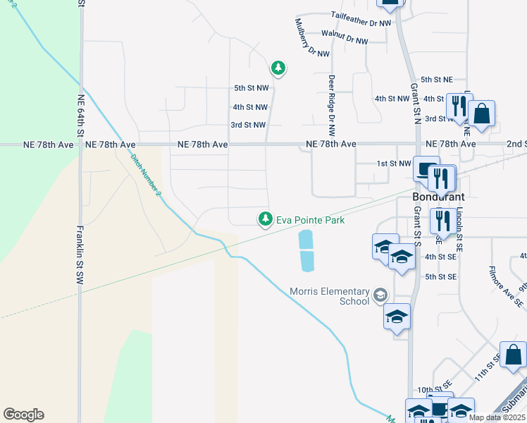 map of restaurants, bars, coffee shops, grocery stores, and more near 86 Mallard Pointe Drive Northwest in Bondurant