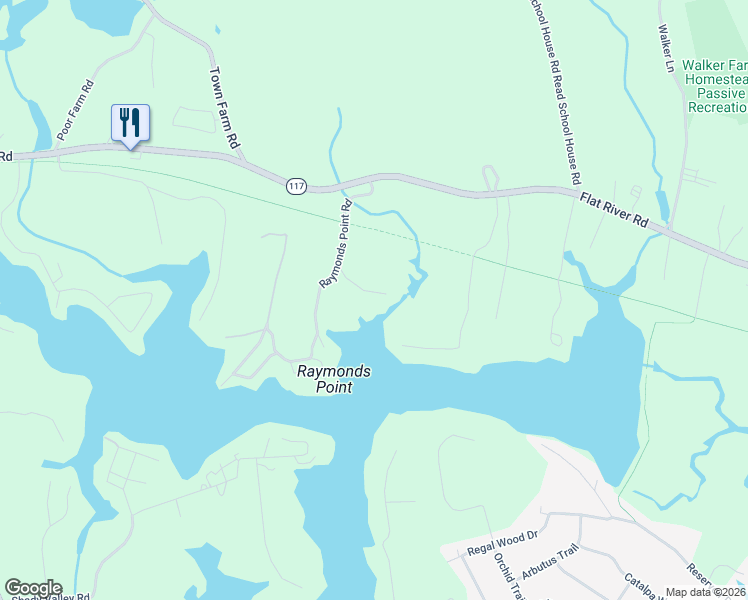 map of restaurants, bars, coffee shops, grocery stores, and more near 2 Raymonds Point Road in Coventry