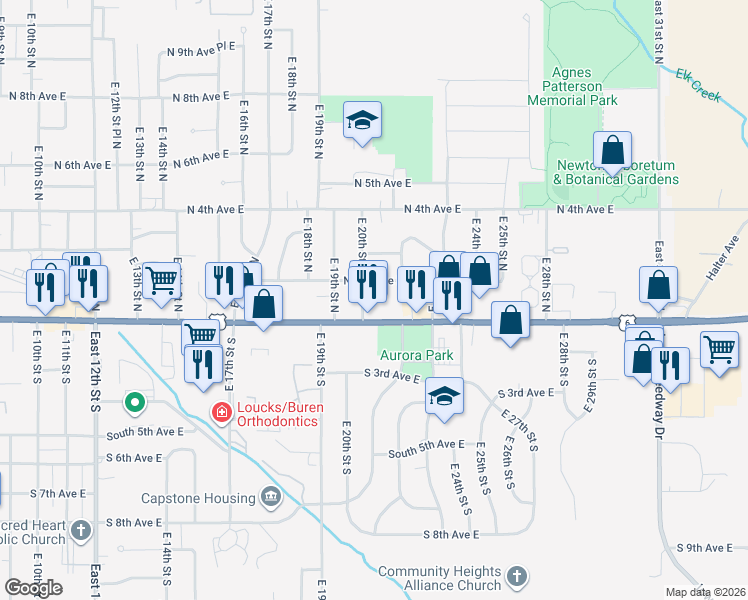 map of restaurants, bars, coffee shops, grocery stores, and more near 2001 North 2nd Avenue East in Newton