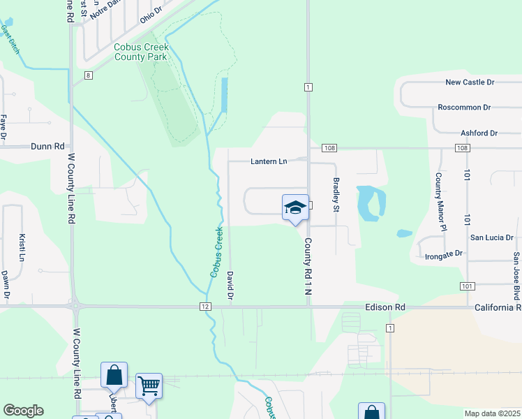 map of restaurants, bars, coffee shops, grocery stores, and more near 30405 South Meadow Brook Lane in Elkhart