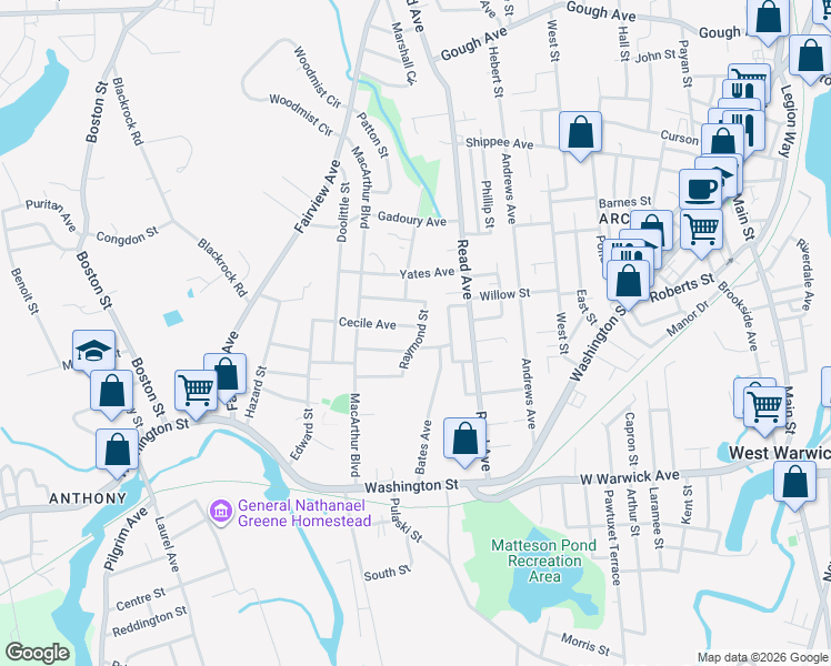 map of restaurants, bars, coffee shops, grocery stores, and more near 19 Raymond Street in Coventry