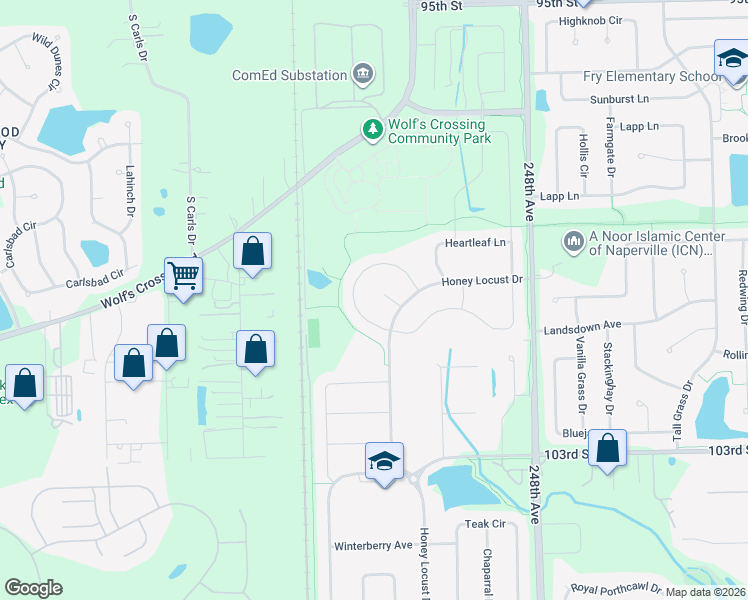 map of restaurants, bars, coffee shops, grocery stores, and more near 4316 Silver Bell Court in Naperville