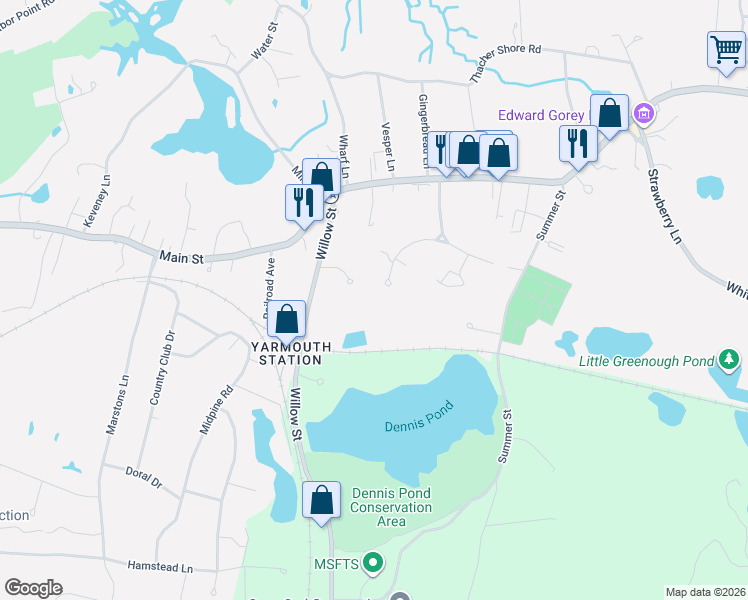 map of restaurants, bars, coffee shops, grocery stores, and more near 50 Carriage Lane in Yarmouth