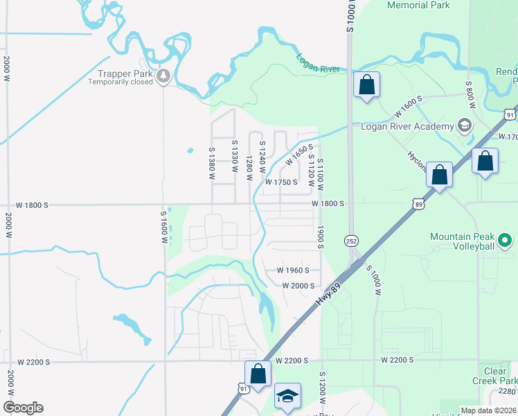 map of restaurants, bars, coffee shops, grocery stores, and more near 1238 West 1780 South in Logan