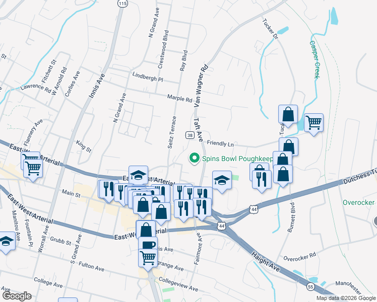 map of restaurants, bars, coffee shops, grocery stores, and more near 50 County Road 38 in Arlington