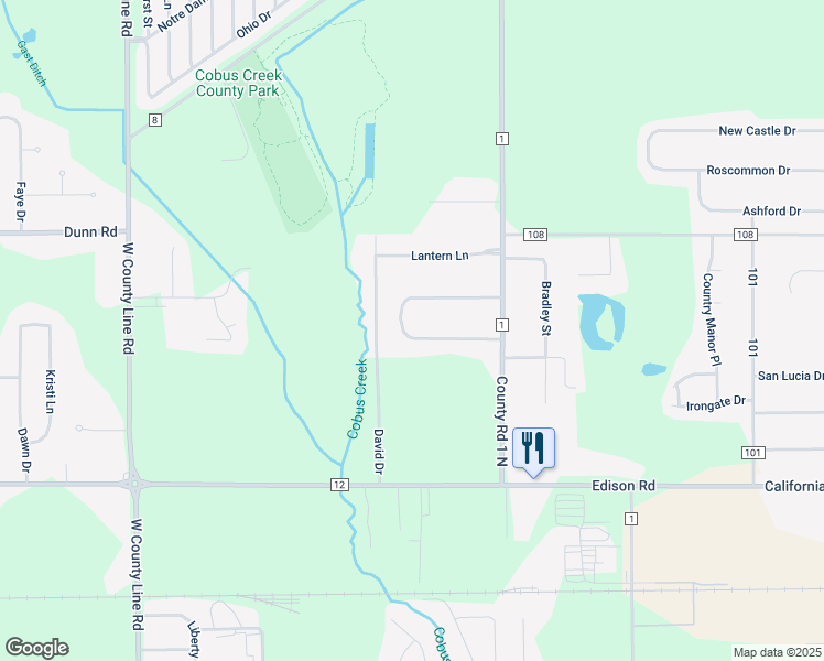 map of restaurants, bars, coffee shops, grocery stores, and more near 30405-30417 South Meadow Brook Lane in Elkhart