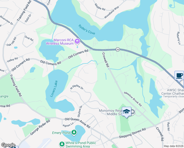 map of restaurants, bars, coffee shops, grocery stores, and more near 44 Up - Hill Circle in Chatham