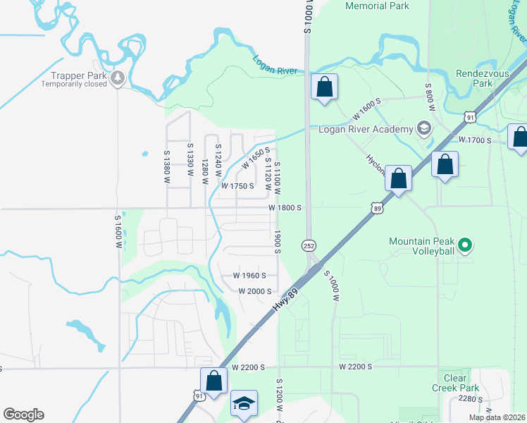 map of restaurants, bars, coffee shops, grocery stores, and more near 1810 South 1120 West in Logan