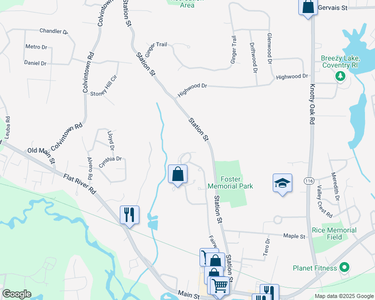 map of restaurants, bars, coffee shops, grocery stores, and more near 33 Niblick Circle in Coventry