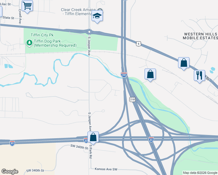map of restaurants, bars, coffee shops, grocery stores, and more near Iowa 27 in Coralville