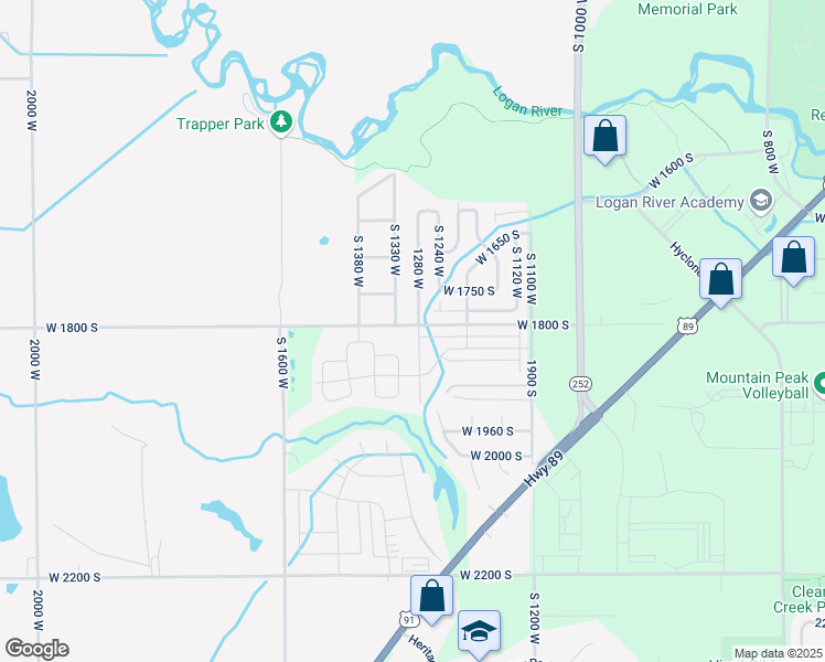 map of restaurants, bars, coffee shops, grocery stores, and more near 1809 South 1280 West in Logan