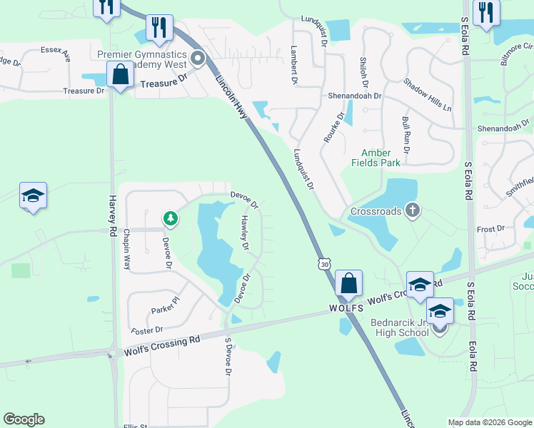 map of restaurants, bars, coffee shops, grocery stores, and more near 292 Devoe Drive in Oswego