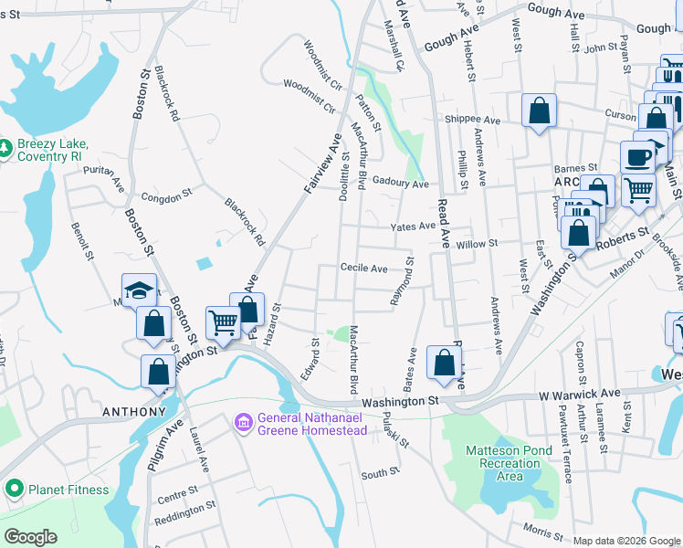 map of restaurants, bars, coffee shops, grocery stores, and more near 112 Doolittle St in Coventry