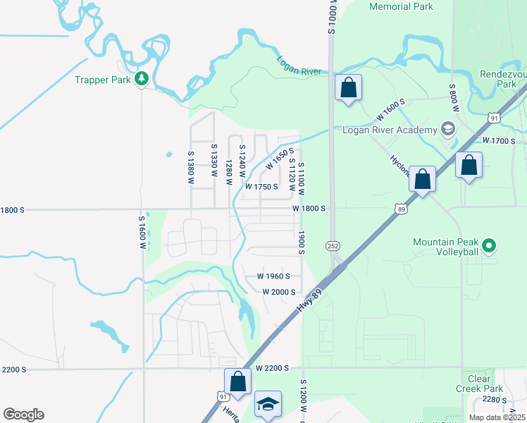map of restaurants, bars, coffee shops, grocery stores, and more near 1189 West 1820 South in Logan