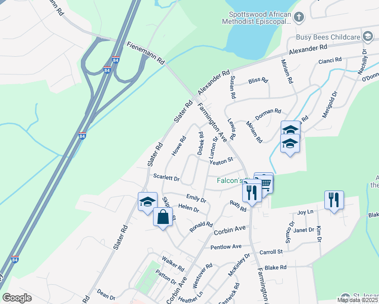 map of restaurants, bars, coffee shops, grocery stores, and more near 23 Malikowski Circle in New Britain