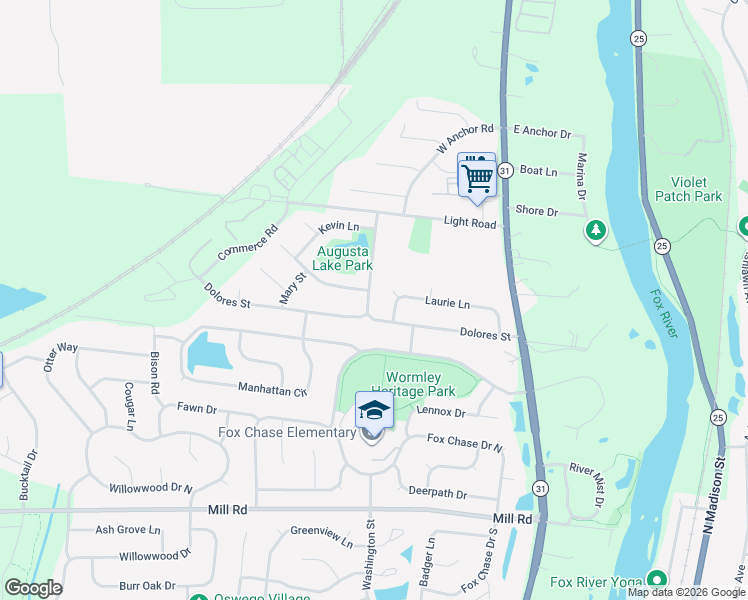 map of restaurants, bars, coffee shops, grocery stores, and more near 103 Augusta Road in Oswego