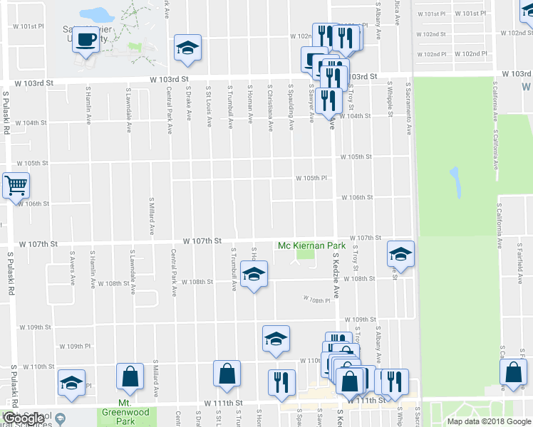 map of restaurants, bars, coffee shops, grocery stores, and more near 10616 South Christiana Avenue in Chicago