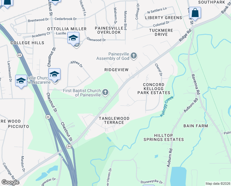 map of restaurants, bars, coffee shops, grocery stores, and more near 6270 Beres Court in Painesville
