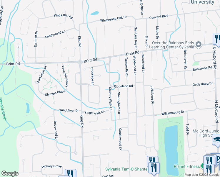 map of restaurants, bars, coffee shops, grocery stores, and more near 4728 Country Walk Lane in Sylvania