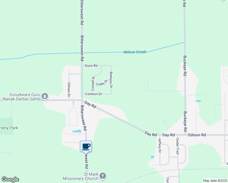 map of restaurants, bars, coffee shops, grocery stores, and more near 54690 Bethany Drive in Mishawaka