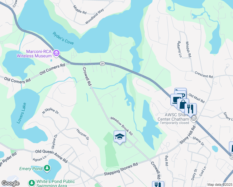 map of restaurants, bars, coffee shops, grocery stores, and more near 44 Parliament Drive in Chatham