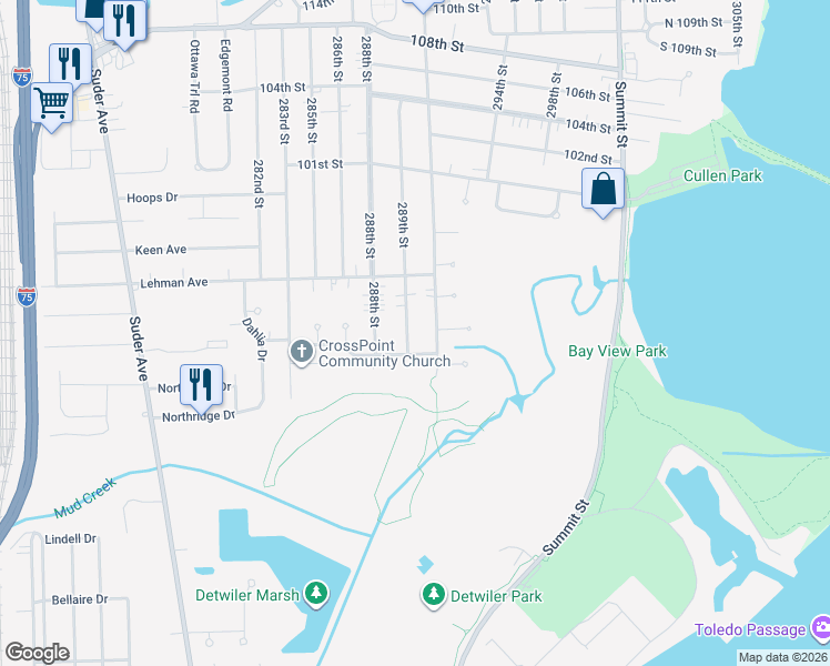 map of restaurants, bars, coffee shops, grocery stores, and more near 4304 289th St in Toledo