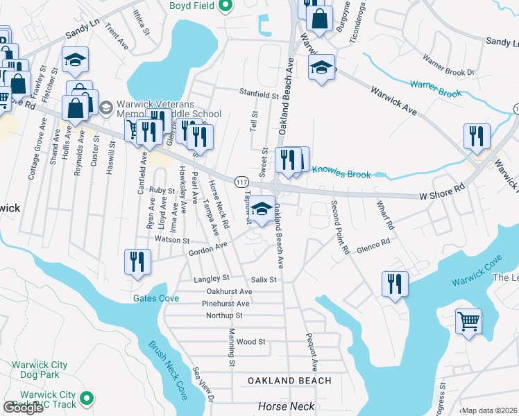 map of restaurants, bars, coffee shops, grocery stores, and more near 31 Tarleton St in Warwick